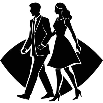 Walking Couple Silhouette in Love on White Background vector