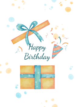Thoughtful Custom Birthday Card with Pretty Present Illustrations, Decorative Accents, and Happy Vibes png