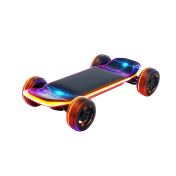 Skateboard with Neon Lights on Transparent Background png