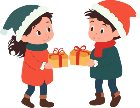 Two children holding gift boxes png