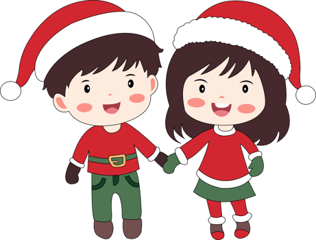 A cartoon couple dressed in santa hats png