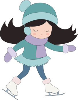 Illustration of cute girl playing ice skating png