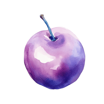 A vibrant watercolor painting of a purple plum highlighting its glossy texture and natural beauty. png