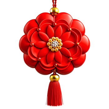 Flower Tassels with Red String Lucky Charms Chinese New Year Decorations png