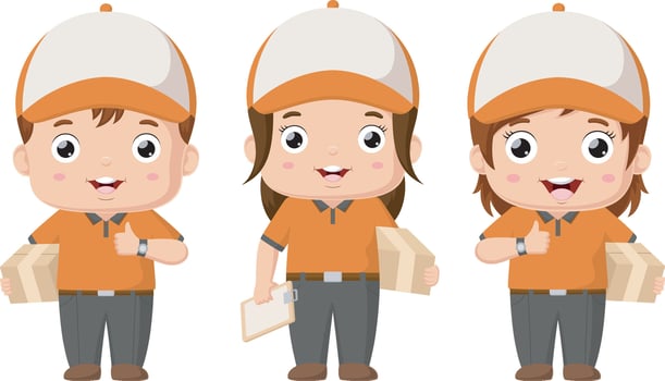 Set of cute courier kid cartoon vector