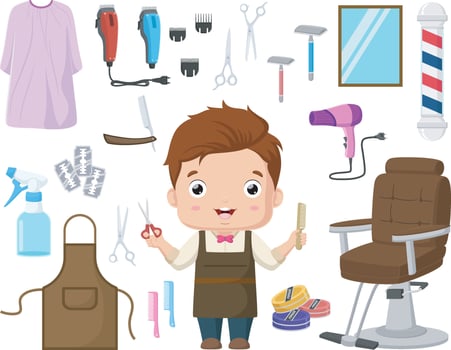 Cute little boy cartoon with hairdresser equipment vector