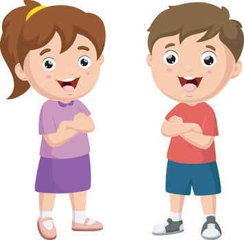 Cute happy little boy and girl cartoon vector