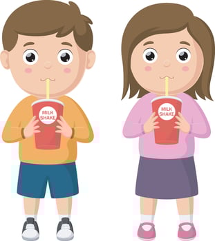 Cute little boy and girl cartoon drinking vector