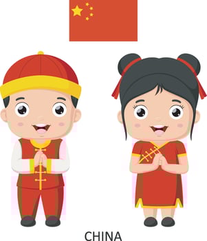 Cute china boy and girl in national clothes vector