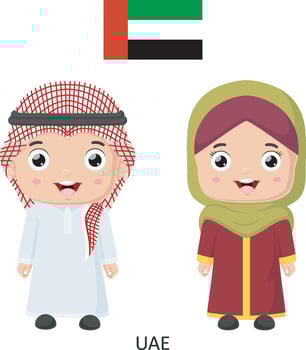 Cute United Arab Emirates boy and girl in national clothes vector