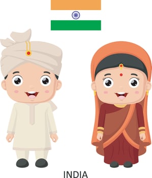 Cute indian man and woman in national clothes vector