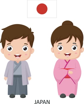 Cute japan boy and girl in national clothes vector