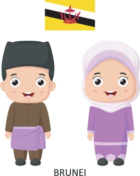 Cute brunei boy and girl in national clothes vector