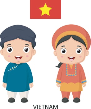 Cute Vietnam boy and girl in national clothes vector