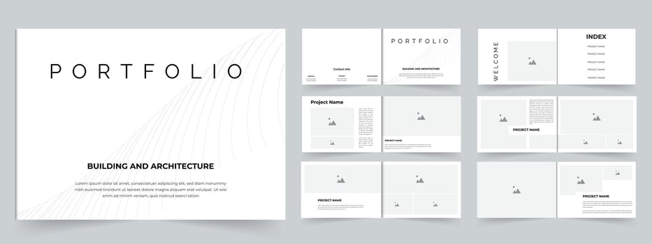 Modern white architecture and interior portfolio template design or real estate portfolio brochure vector