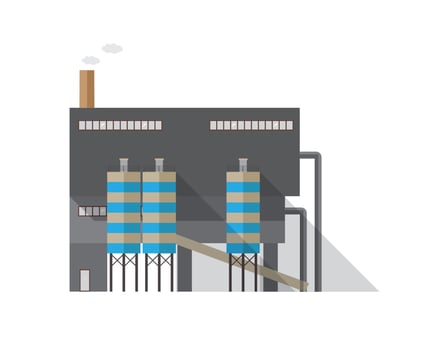 Modern industrial building with pipe emitting vapor isolated on white background. Thermal power station or manufacturing plant of contemporary architecture. Cartoon illustration in flat style vector