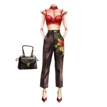 Chinese New Year a chic ensemble featuring a red crop top png