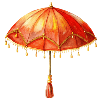 Chinese New Year a bold red umbrella with a shimmering golden trim png