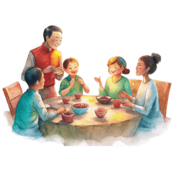 Chinese New Year a chinese family enjoying their reunion dinner png