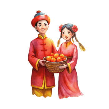 Chinese New Year a couple in traditional red clothing png