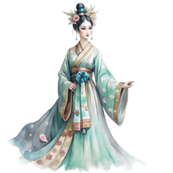 Chinese New Year a flowing hanfu dress in pastel shades with golden png
