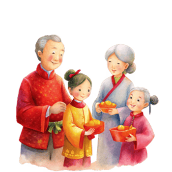 Chinese New Year a pair of elderly grandparents dressed in elegant png