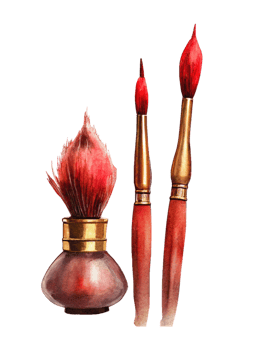 Chinese New Year red calligraphy brushes and ink png