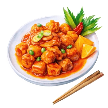 Chinese New Year a vibrant plate of sweet and sour chicken png