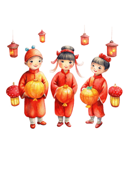 Chinese New Year a group of three children dressed in vibrant red png