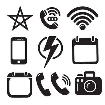 Different icons set like camera, calendar, wifi, phone Art Illustration vector
