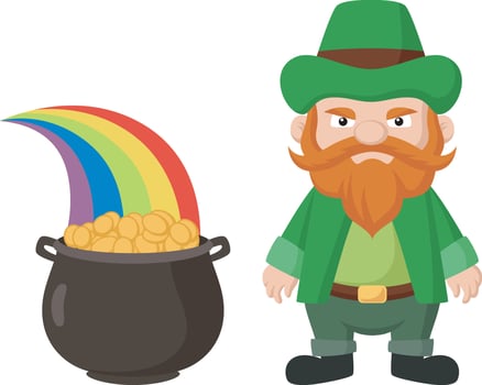 Leprechaun with money and rainbow vector