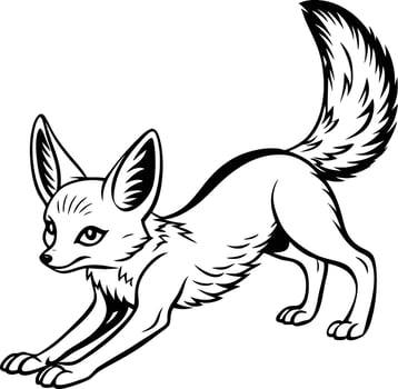 A black and white drawing of a fox vector