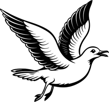 Seagull flying black and white clipart vector