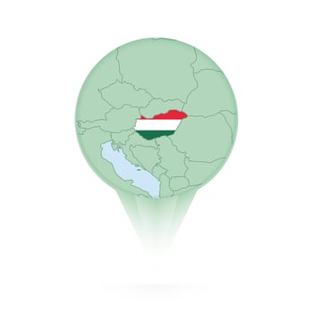 Hungary map, stylish location icon with Hungary map and flag. vector