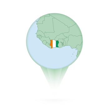 Ivory Coast map, stylish location icon with Ivory Coast map and flag. vector