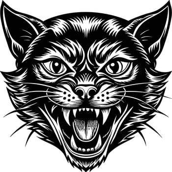 a black and white illustration of a cat's head vector