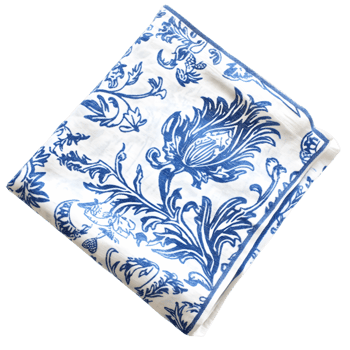 Blue and white floral print cloth png