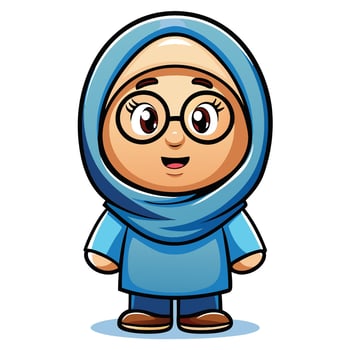 cartoon muslim girl wearing glasses and blue hijab vector