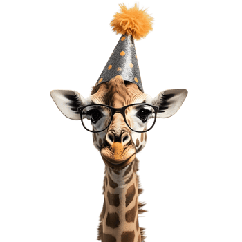 Giraffe wearing a party hat and glasses png
