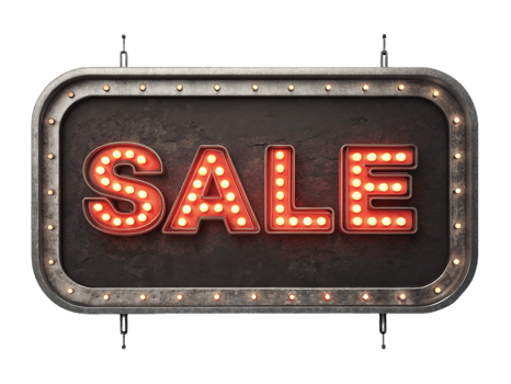 Neon SALE sign displayed in vintage style, illuminated with bright lights, perfect for attracting attention in retail environment png