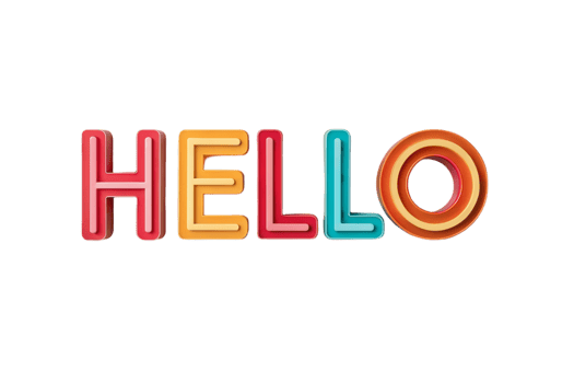 Bright and colorful 3D text spelling HELLO in vibrant hues, perfect for cheerful designs and greetings png