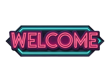 Bright and colorful neon sign saying WELCOME in vibrant colors, perfect for inviting guests with cheerful atmosphere png