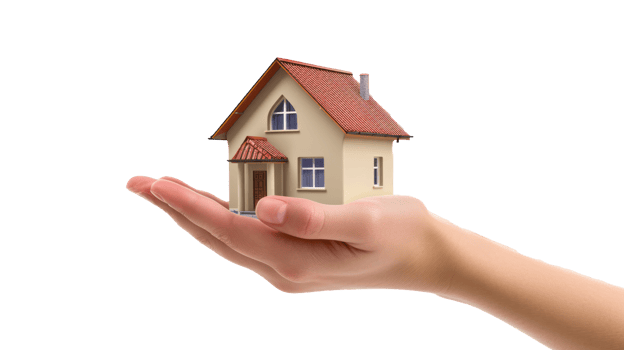 Hand holding a house isolated on transparent or transparent background png