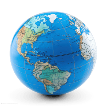 Earth globe isolated on the middle of the transparent background png