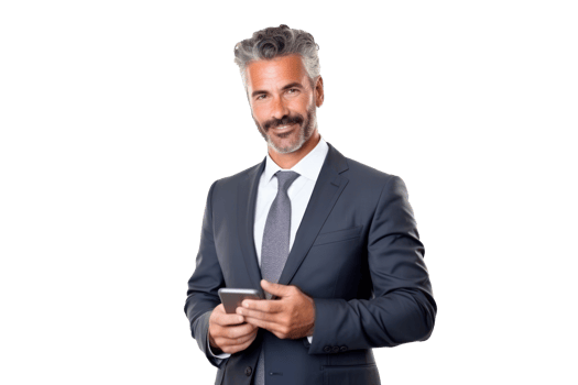 Professional businessman, with phone, transparent background png
