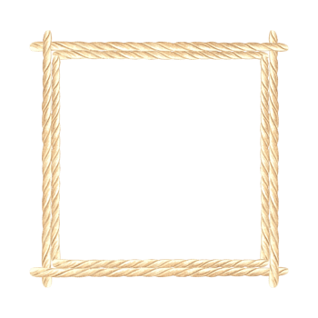 Rope frame square. Hand drawn watercolor illustration isolated. Border made of cord in marine stile. Copy space for text. Braided twine, string garland. Nautical template for postcard, textile, print. png