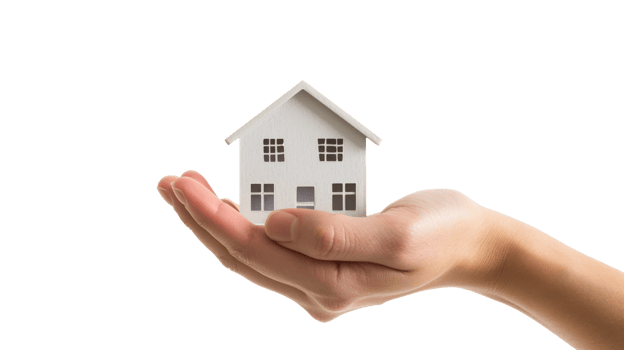 Hand holding house cutout on transparent background png