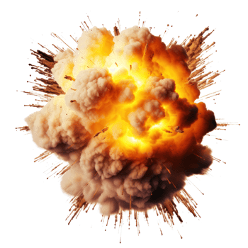 an explosion with smoke and fire on a white background png