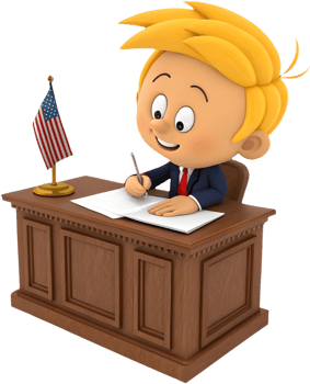 Adorable cartoon boy president in suit with charm. . png
