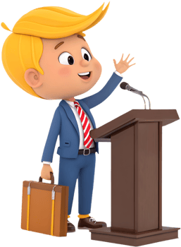Cute cartoon president boy with official presidential flair. . png